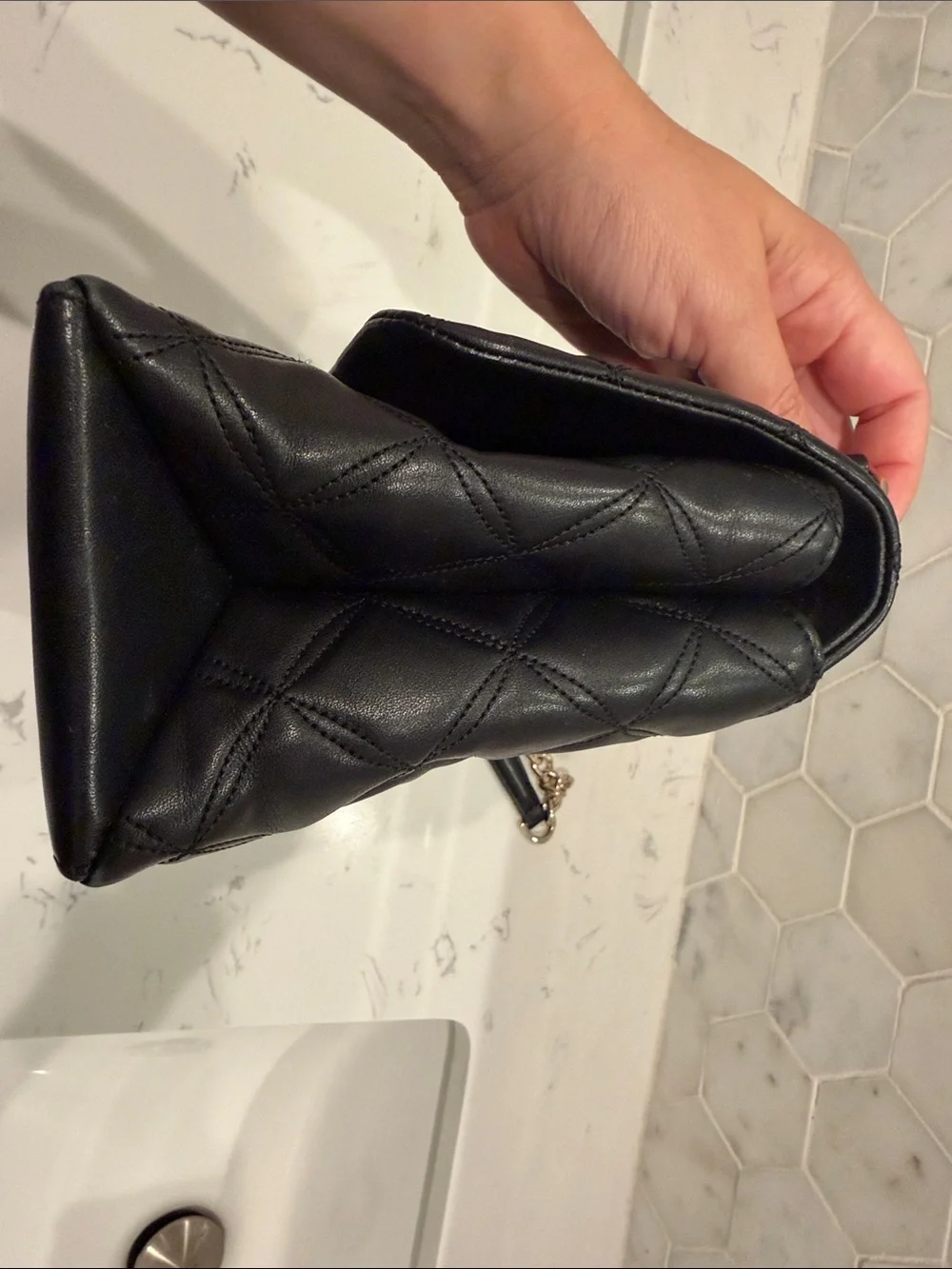 kate spade Medium Black Flap Quilted Shoulder and Crossbody Bag with Gold Chain
